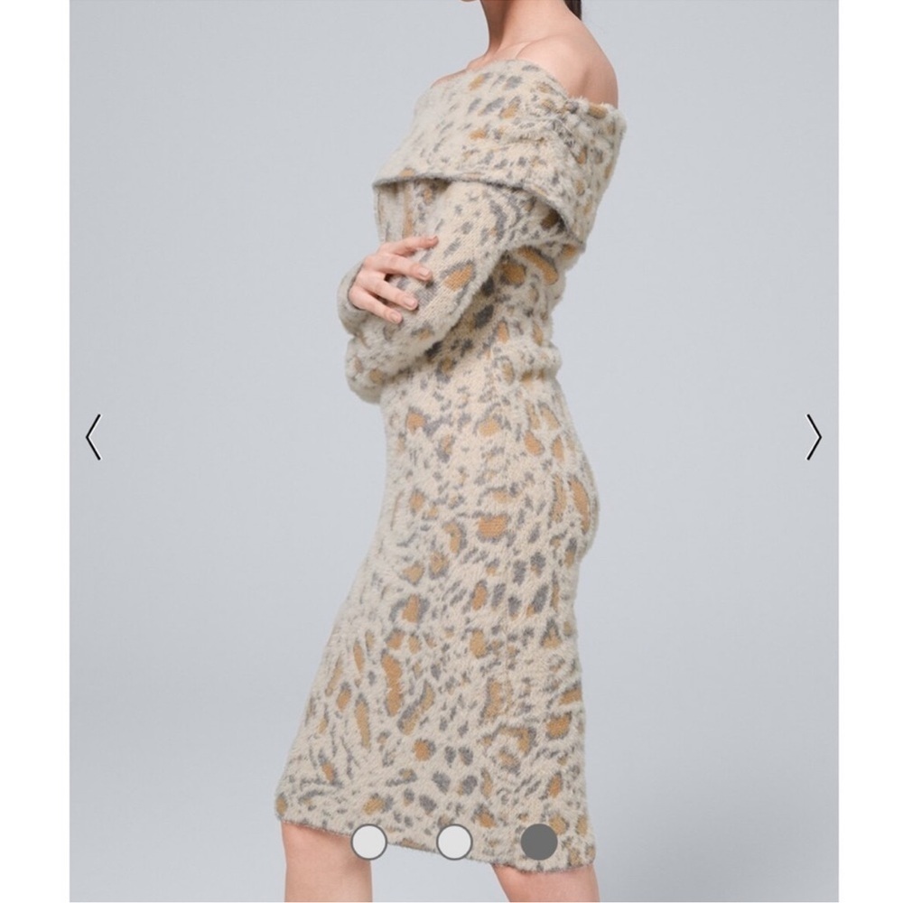 WHBM Petite Medium Women’s SOFT long sleeve leopard sheath dress